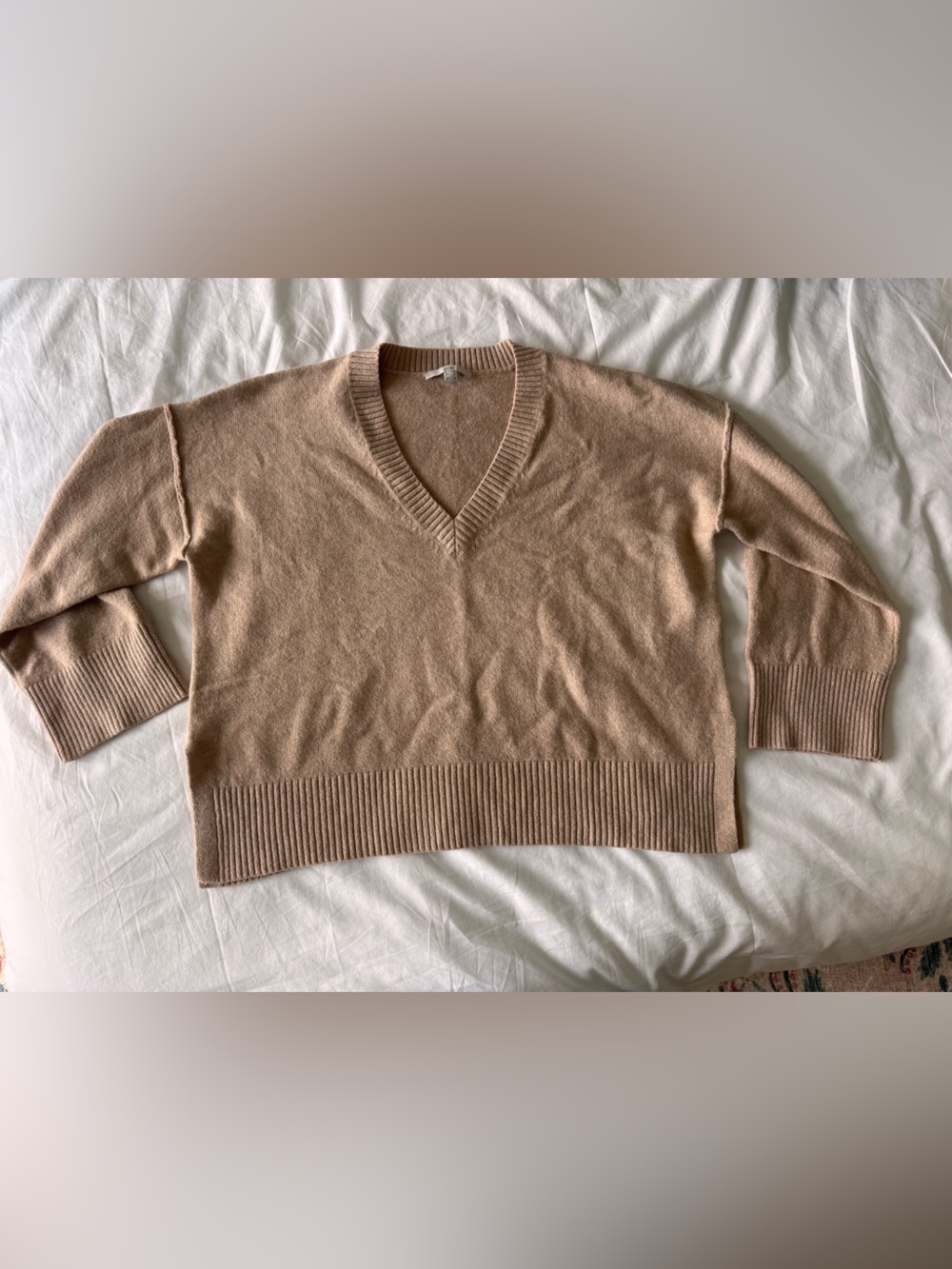 DC Women's Camel V-Neck Knit Sweater